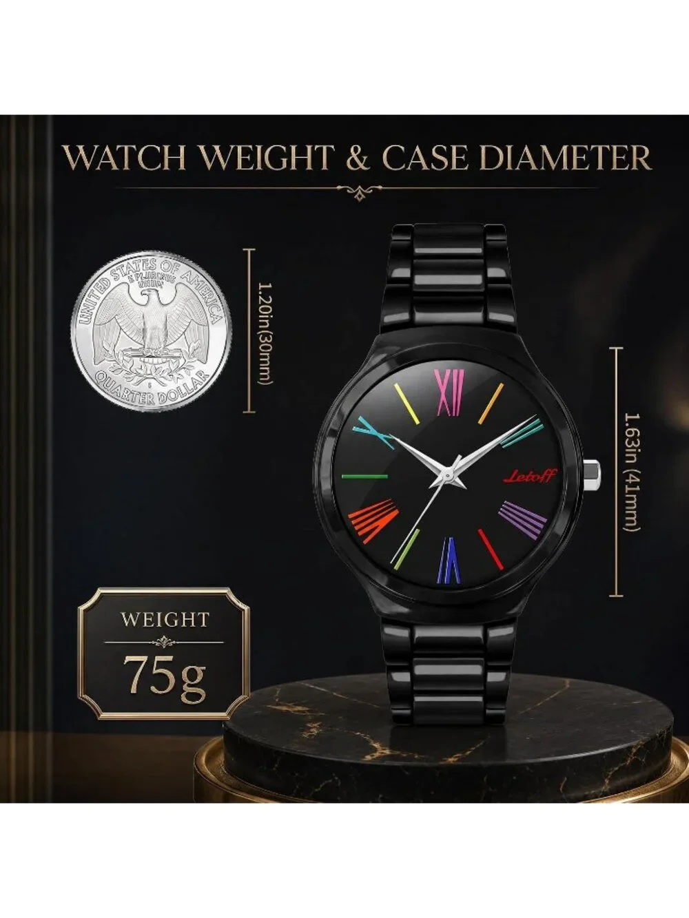 Women's Black Colorful Roman Numerals, Interchangeable Metal Strap Wrist Watches